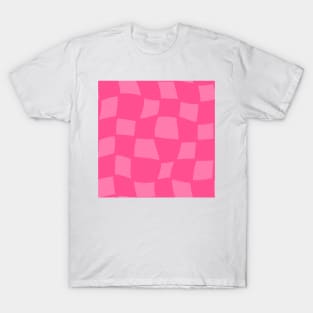 Abstract Warped Checker Board - Hot Pink T-Shirt